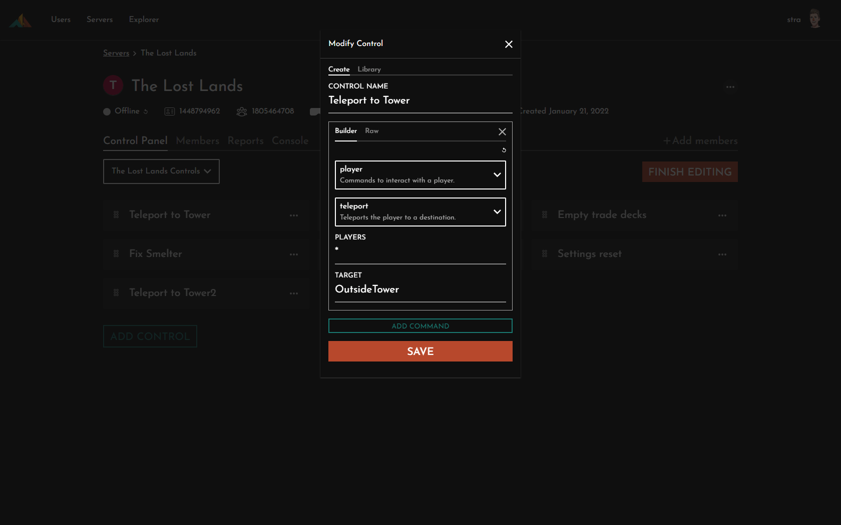 Screenshot of HQ server desktop controls